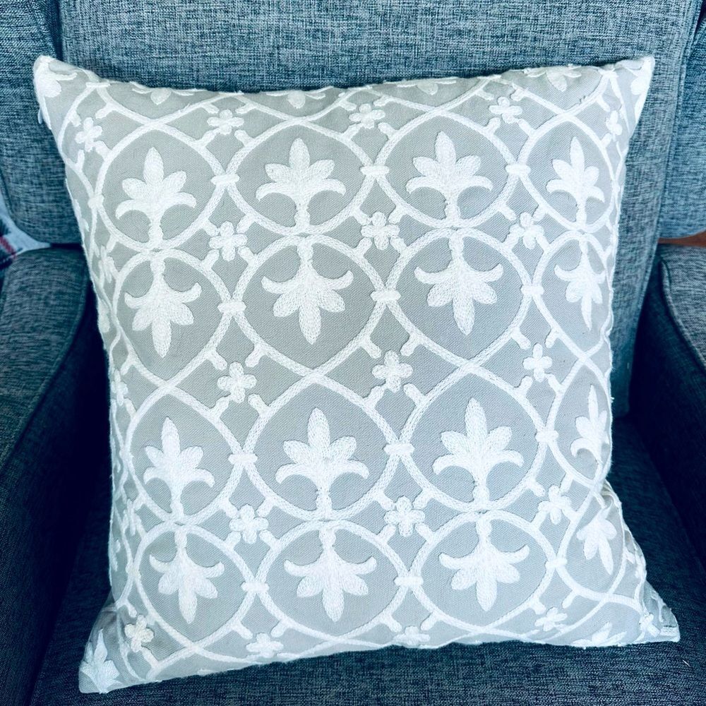 Large Boho Modern Textured Gray White Feather Throw Pillow